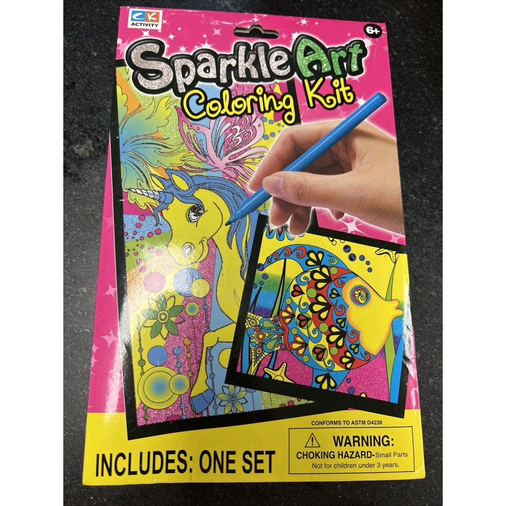 CK Activity Sparkle Art Coloring Kit 2013 Unicorn & Fish 2 Art Sheets & 4 Marker